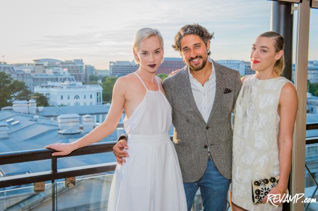 W Hotels Worldwide Global Music Director Michaelangelo L'Acqua stands flanked by The Dolls' Mia Moretti and Margot (Caitlin Moe).